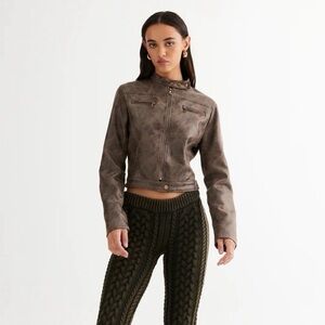 Lioness Distressed Brown Leather Jacket